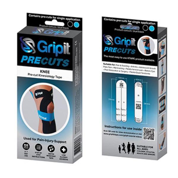 Tape Kinesiology Gripit PRECUT Elastic Strip Low Allergy Adhesive Blue/Black Ea